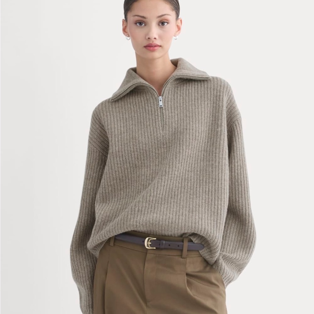 Everlane quarter zip sweater in taupe melange